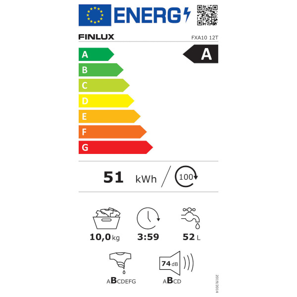 Finlux FXA10 12T Πλυντήριο Ρούχων 10kg, 1200 Στροφών, A, Λευκό - Image 2