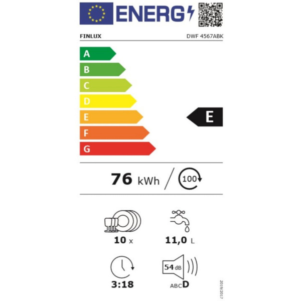 Finlux DWF 4567ABK Ελευθερο Πλυντηριο Πιατων για 10 σερβιτσια 85/45/60 εκ. Μαυρο , Ε - Image 2