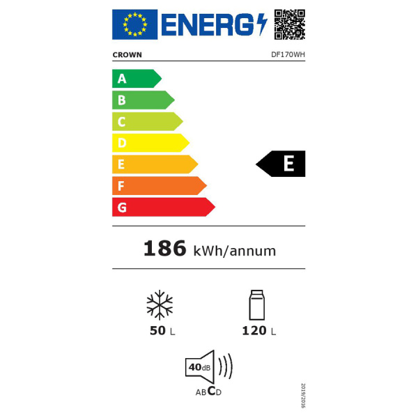 Crown DF170WH Ψυγείο Δίπορτο 170lt Υ151.8xΠ44.4xΒ53.6εκ. Λευκό /Ε - Image 2