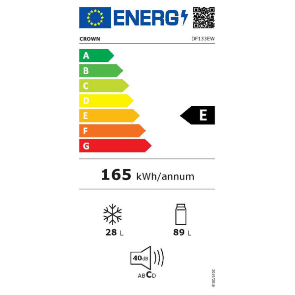 Crown Ψυγείο Δίπορτο Υ111.7xΠ48xΒ53εκ. Λευκό DF133EW - Image 2