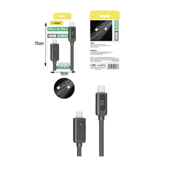 Andowl Καλώδιο γρήγορης φόρτισης TypeC σε TypeC 100W 1m Q-SJ533 - Data Cable - Image 3