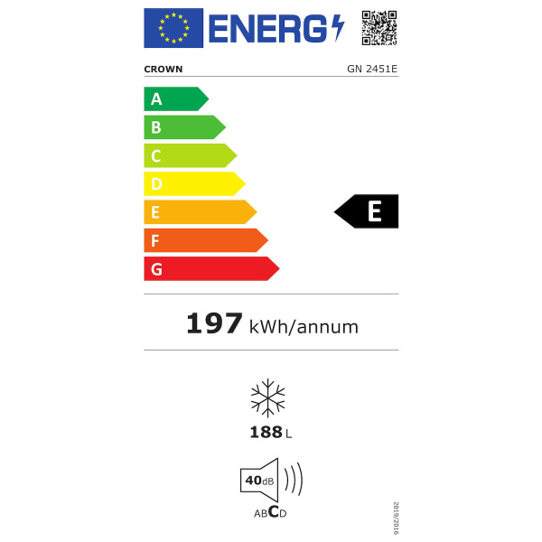 Crown GN 2451E Όρθιος Καταψύκτης 188lt, Y144xΠ54xΒ60cm, Λευκός, Ε - Image 2